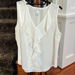 White House Black Market sheer off white blouse with overlay front detail